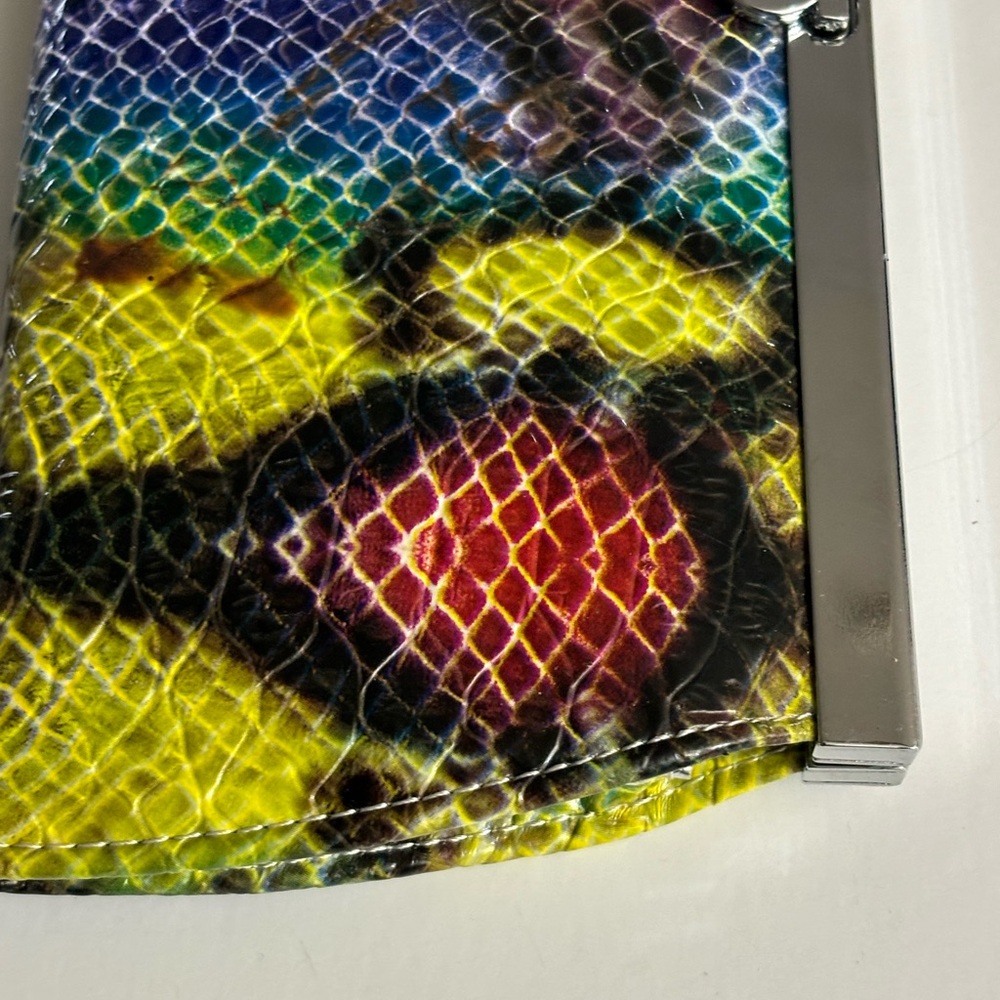 Multicolor Snakeskin Clutch with Metal Push Through Fold Over Clasp - Picture 3 of 8